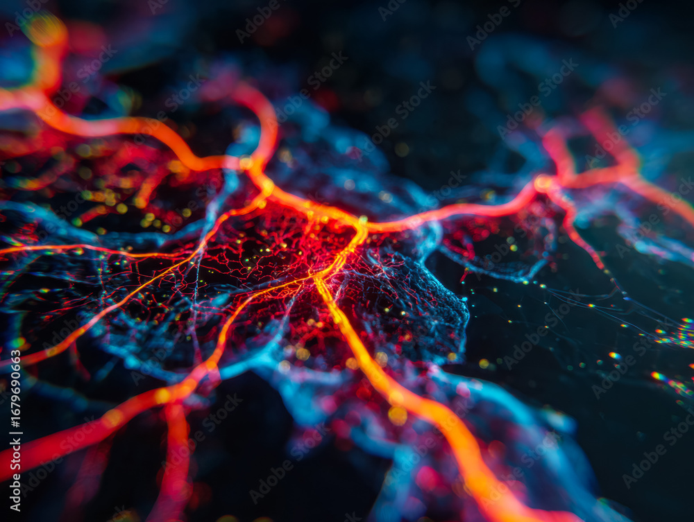 Aufkleber dynamic visualization of neural network pathways with vibrant colors and intricate connections