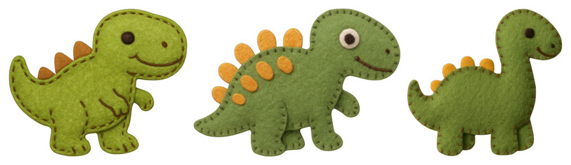 Obraz premium PNG Cute felt dinosaur toys, element set on transparent background