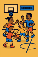 Children playing basketball at school
