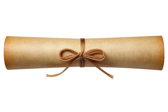 Rolled parchment diploma with smooth edges and decorative ribbon knot, simple and elegant, isolated on transparent background.
 - Powered by Adobe