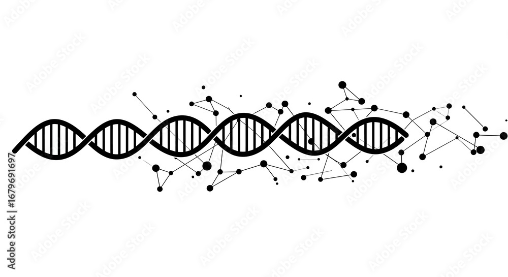 Poster Abstract dna helix with molecular network in geometric style