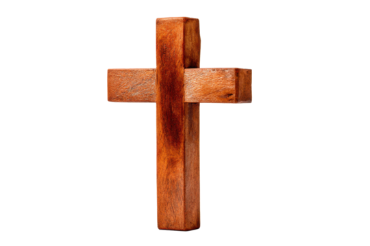 Handcrafted Wooden Christian Cross on Transparent Background