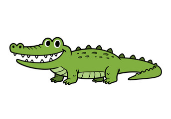 Cartoon Crocodile Illustration: Smiling Green Reptile on White Background.