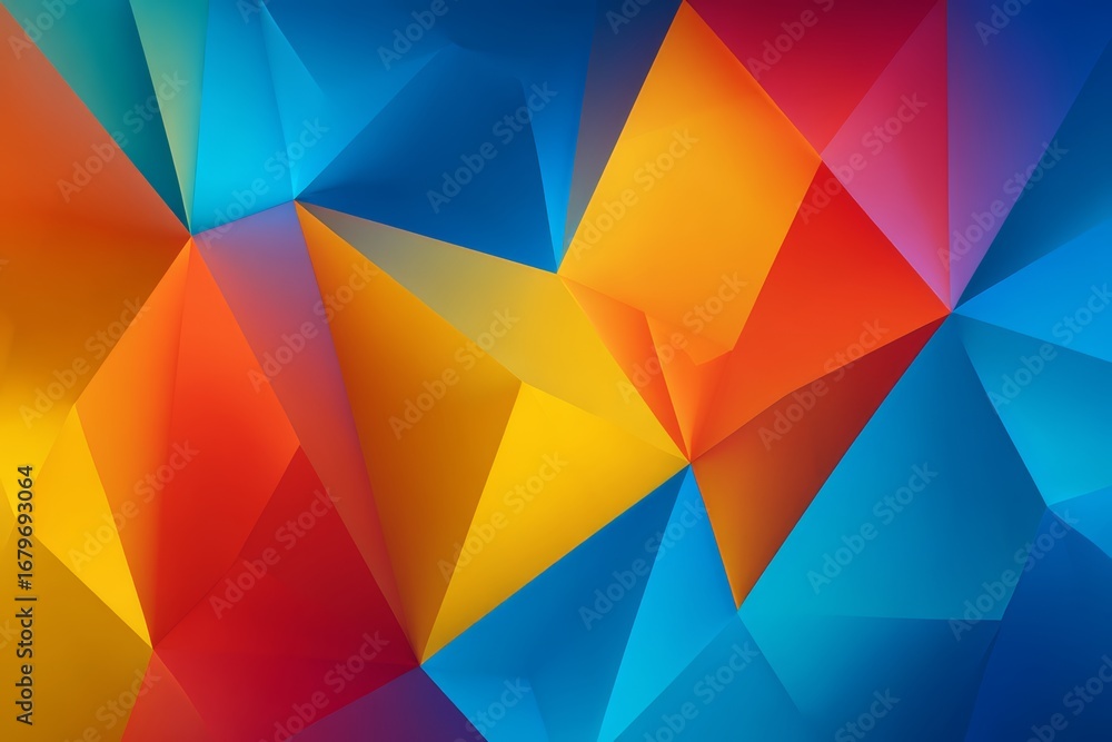 Poster colorful abstract design with a blue and yellow triangle. the design is made up of many different co