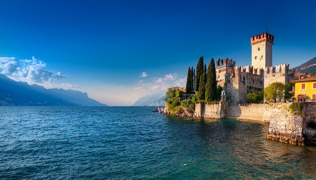 view of the scaliger castle of malcesine malcesine lake garda italy