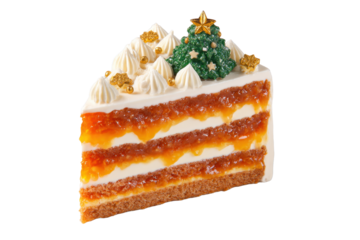 Festive Christmas Layer Cake Slice on Transparent Background