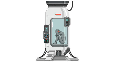 Futuristic cryogenic chamber with human figure in digital art style