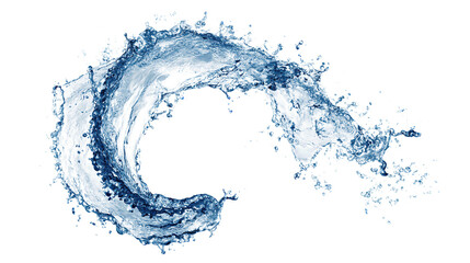 Obraz premium A crescent-shaped water splash with blue tones, droplets and foam in frozen motion, isolated on transparent background. 