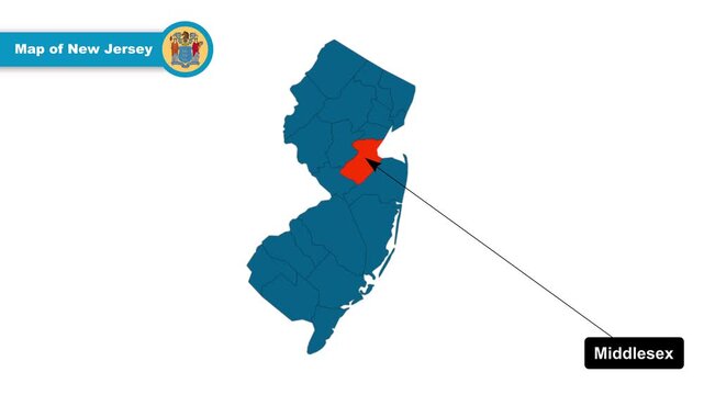 Middlesex Map Video, New Jersey map, Political Map of New Jersey, New Jersey United States, with all states, national flag and borders, travel, education, geography, and global studies.