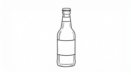 Minimal black-and-white line drawing of a bottle with long neck and blank label, ideal for packaging design or branding mockups.