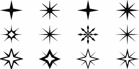 Obraz premium Collection of twelve stylized black starburst and sparkle shapes on white background