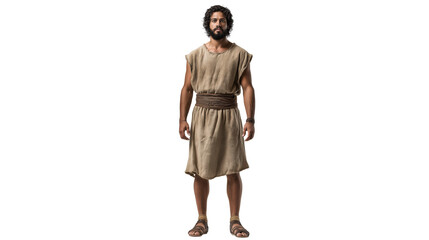 Ishmael full body standing on transparent background. Biblical figure in simple desert robe with staff, isolated PNG image for Christian education, artwork, and design resources.