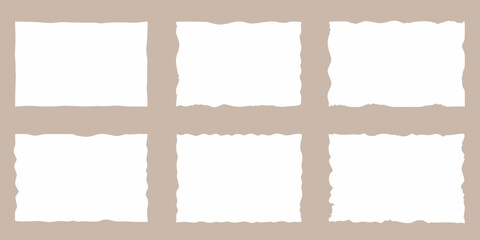 Six blank white torn paper squares arranged in two rows on a neutral beige background