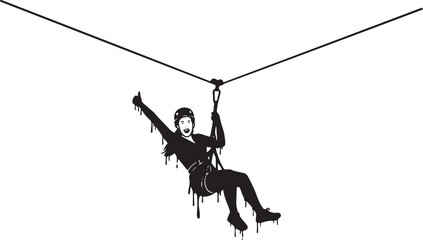 Obraz premium Exciting zipline adventure of a young woman in silhouette agains