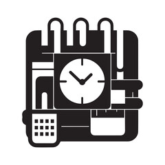 Black and white vector of a calendar combined with a clock vector symbol