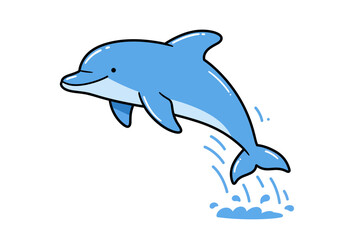 Fototapeta premium Cartoon Dolphin Leaping: A Cheerful Marine Illustration.