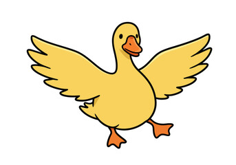 Obraz premium Yellow Duck with Wings Spread Illustration on White.