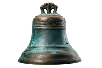 Antique Bronze Church Bell with Patina on Transparent Background