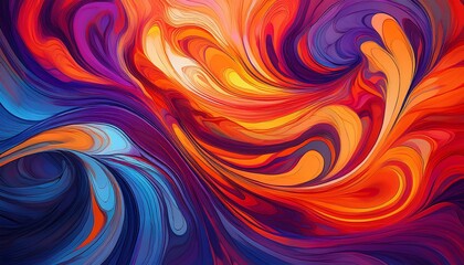 abstract swirling vibrant colors of orange red blue and purple create a dynamic and energetic visual masterpiece