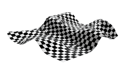 Optical checker wave pattern resembling a cloth in motion, curved surface and clean distortion, isolated on transparent background.
