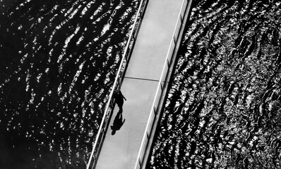 aerial view of a bridge with shadow