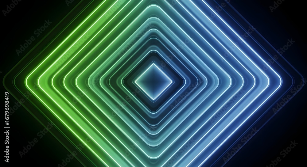 Aufkleber abstract neon tunnel of concentric glowing rhombus shapes. infinite portal and futuristic technology