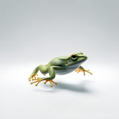 Obraz premium A green frog with orange eyes and grey spots is positioned on a white surface animal