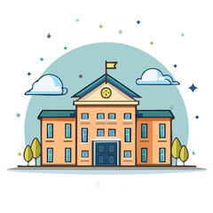 Fototapeta premium Cheerful Cartoon School Building Illustration for Learning and Academic Concepts