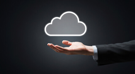 Business Hand Holding Cloud Icon, Cloud Computing and Data Storage Technology Concept
