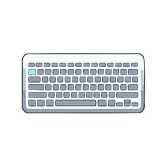 Simple flat illustration of a white computer keyboard with gray keys and a blue key