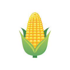Obraz premium Sweet Corn on the Cob Vegetable with Green Husks Vector Icon Illustration
