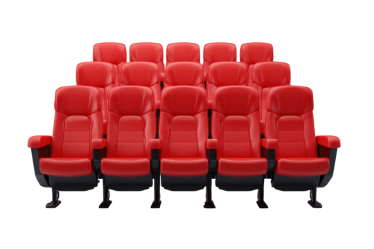 Red Cinema Seats in Rows on Transparent Background