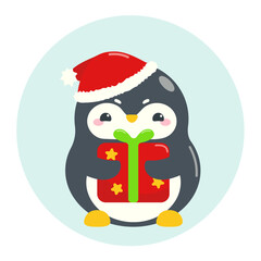 Kawaii penguin holding Christmas present
