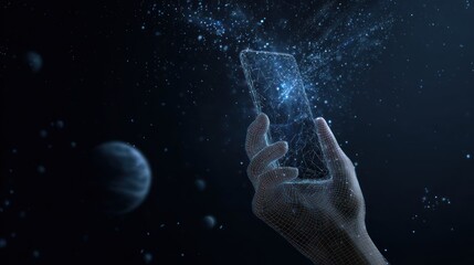Fototapeta premium Hand holding a digital phone in space