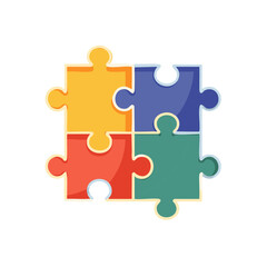 Four Colorful Jigsaw Puzzle Pieces Connected Together Symbolizing Unity