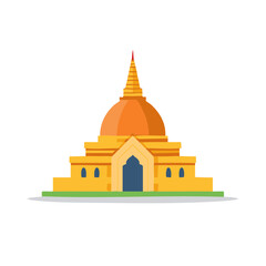 Obraz premium Vivid Yellow and Orange Asian Pagoda Featuring Red Spire Pointing Upward in a Flat Vector Style