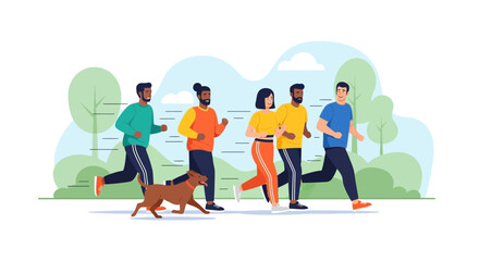 Diverse Group of People Running Together for Fitness and a Healthy Lifestyle