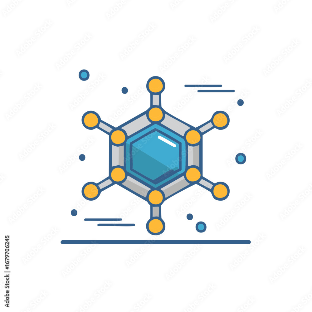 Poster molecular structure with connected nodes for science or technology concept