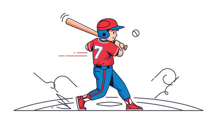 Dynamic Baseball Player Swinging Bat At Ball Ready For Action Illustration