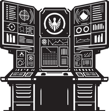 Detailed Vector Illustration of a Futuristic Command Center with Multiple Screens and Data Displays