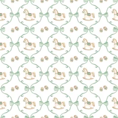 Vintage Bows Watercolor Pattern, Toys Pattern, Cute Beige Bows Pattern, Cute Nursery Toys Print, Boho Pattern, Use for Printing Textiles. New Born, Gender Neutral. © Олена Кібець