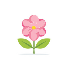 Fototapeta premium Simple pink flower with yellow center and green leaves illustration