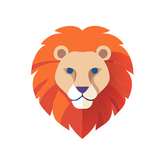 Fototapeta premium Stylized lion head illustration with vibrant orange mane and blue eyes