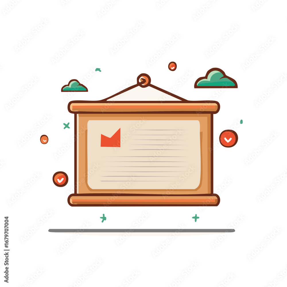 Poster flat illustration of a presentation board with a graph and checklist icons