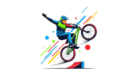 Dynamic Mountain Biker Demonstrating Impeccable Balance and Artistic Illustration Style