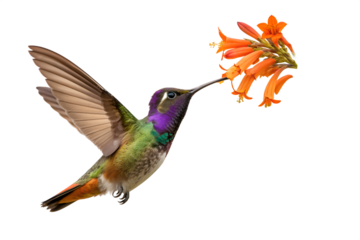 Hummingbird's Delight A Vibrant Moment of Pollination, Capturing the Beauty of Nature in a Delicate Dance with Orange Flowers