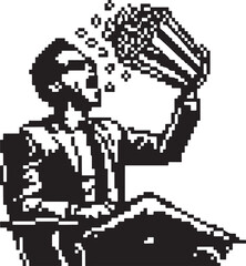 Pixelated Illustration of a Person Pouring Drink From a Large Container with Binary Style