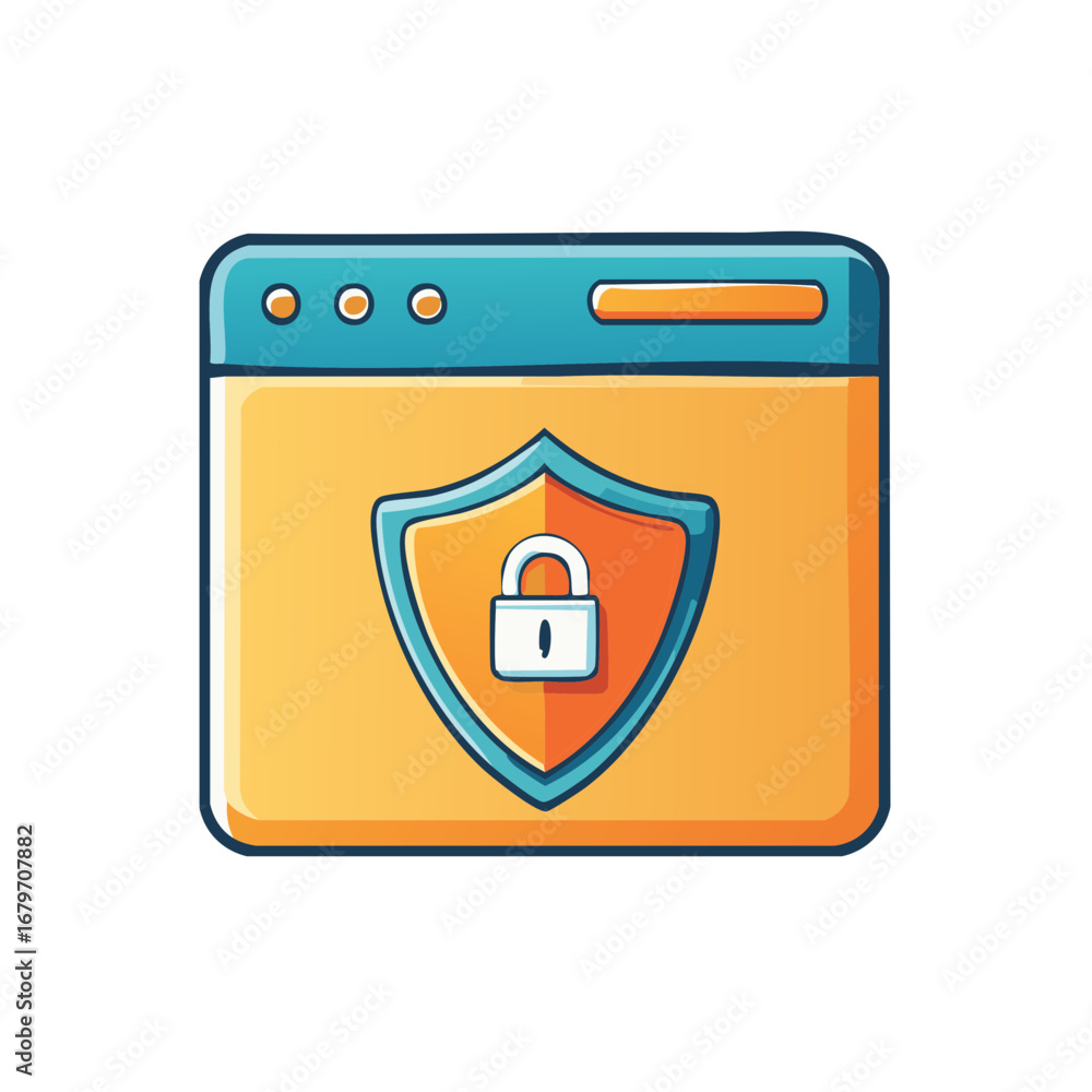 Poster web browser displaying security shield with padlock for internet data privacy and protection