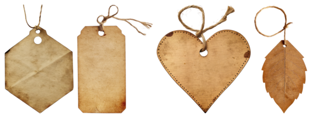 PNG Vintage tags with rustic charm, element set on transparent background