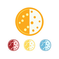 Fototapeta premium Set of abstract colorful circular icons showing divided halves with contrasting dotted patterns and textures